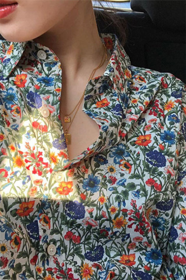 유니크 플라워 잔꽃무늬 여자 긴팔 셔츠 블라우스