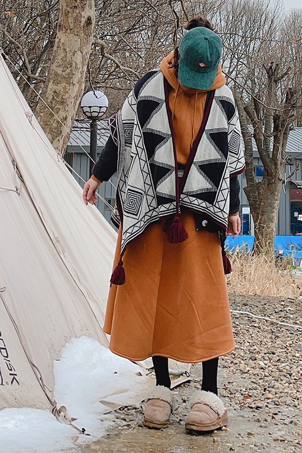 에스닉 패턴 니트 어깨숄 망토 판쵸 케이프 겨울 캠핑