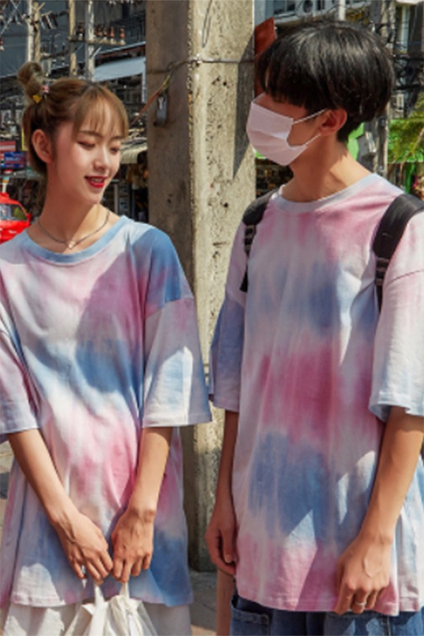 핑키 물나염 오버핏 반팔 티셔츠 커플룩